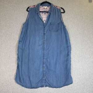 tribal jeans sleeveless tunic top size large multi media button front multicolor